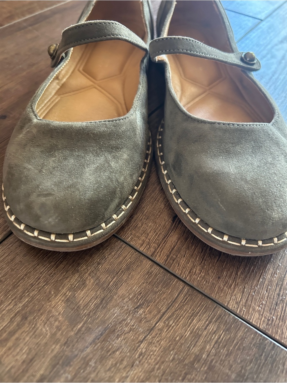 Crown Vintage Olive Suede Mary Jane Flats - Boho Espadrille Style - 8.5 - Picture 4 of 5